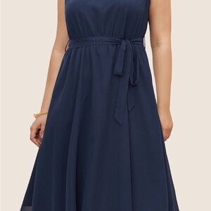 BloomChic Navy Sleeveless Maxi Dress with Waist Tie